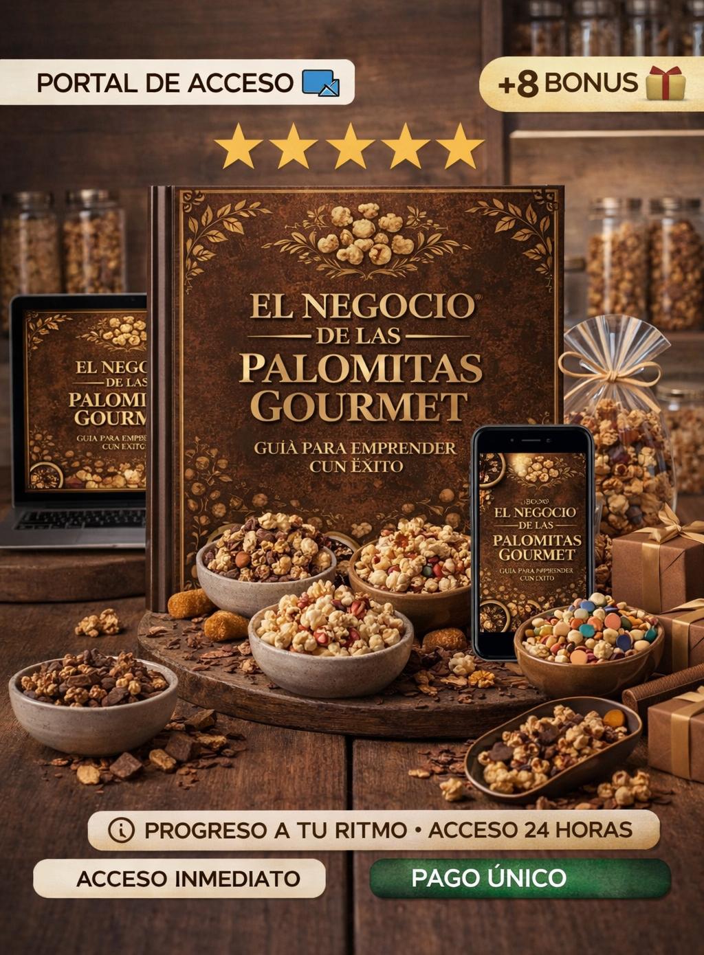PACK EL NEGOCIO DE LAS PALOMITAS GOURMET: Guía Principal + 8 Bonos de Regalo 🔥🍿